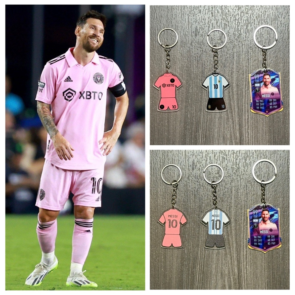 Messi Inter Miami Home & Argentina Jersey Kit – 3 Keychains Bundle